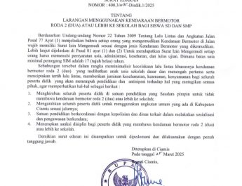 Ciamis Larang Pelajar SD dan SMP Bawa Motor ke Sekolah