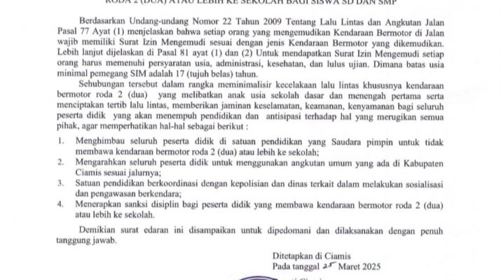 Ciamis Larang Pelajar SD dan SMP Bawa Motor ke Sekolah
