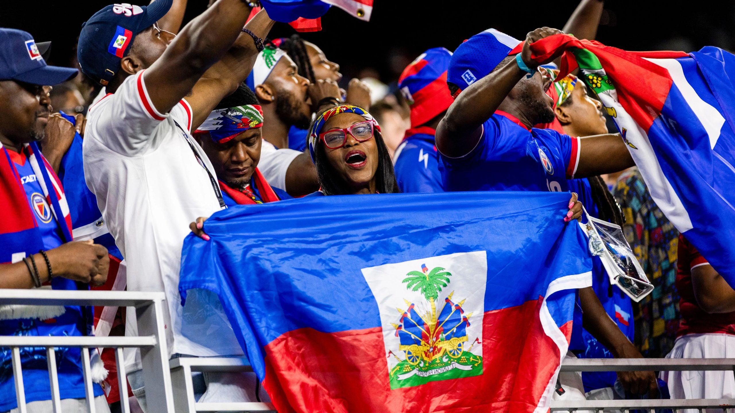 Haitian supporters of the Brazilian socc